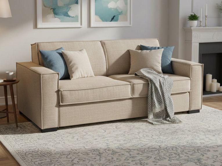 Divano letto rivestito in tessuto beige 180x95cm - Alano