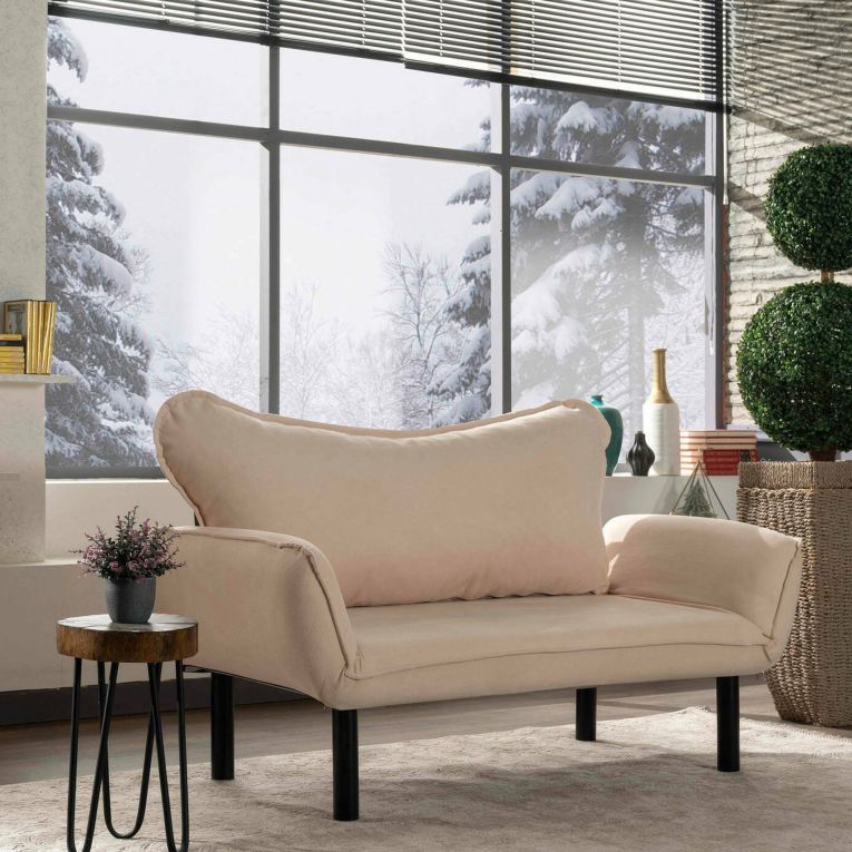 Divano letto rivestito in tessuto crema 140x65cm - Hone