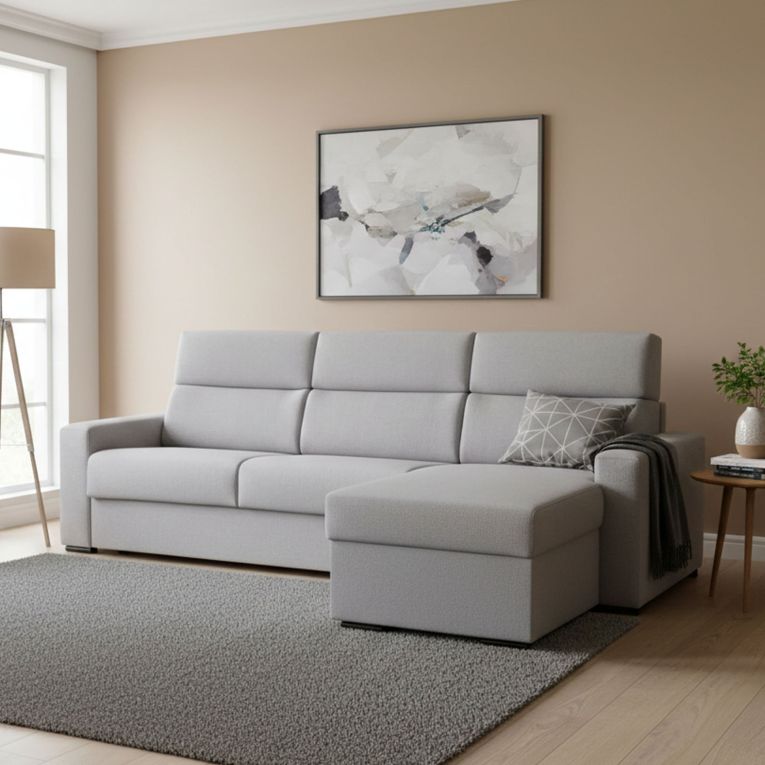 Divano letto rivestito in tessuto grigio 280x160cm - Celleno