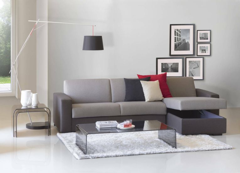 Divano letto rivestito in tessuto grigio e antracite 260x95cm - Allegria