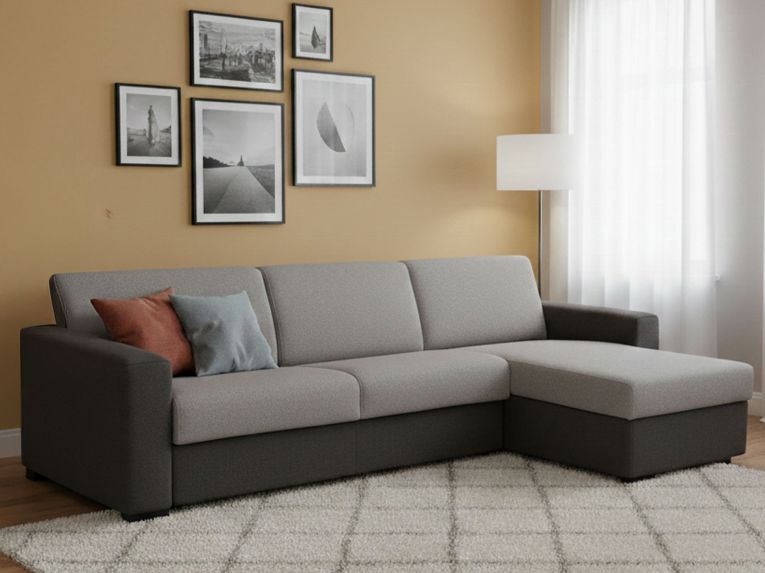 Divano letto rivestito in tessuto grigio e antracite 260x95cm - Allegria