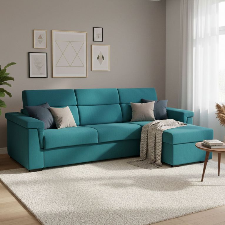 Divano letto sfoderabile azzurro 285x160cm - Esca