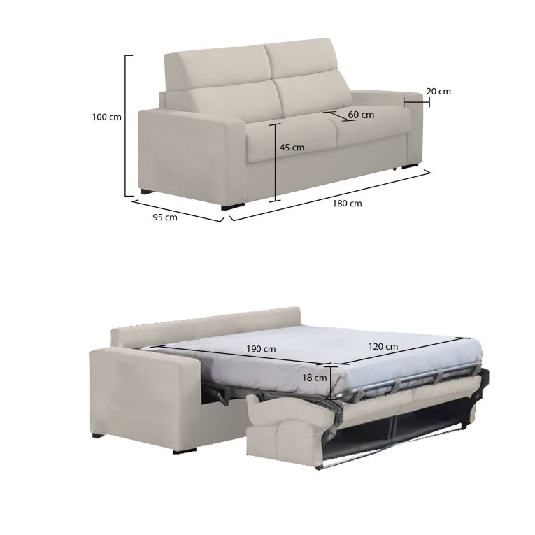 Divano letto sfoderabile beige 180x95cm - None