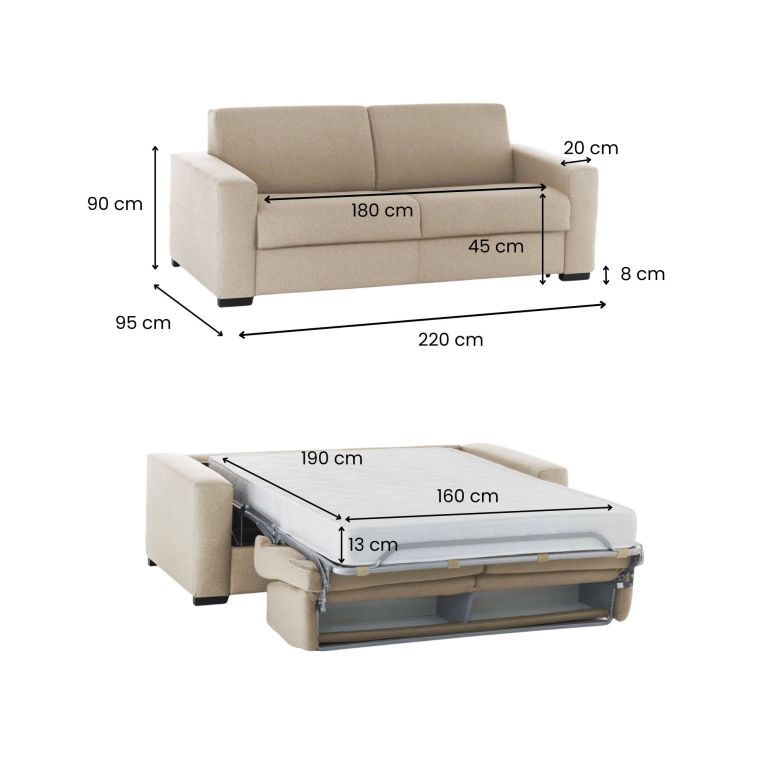 Divano letto sfoderabile beige 220x95cm - Estia
