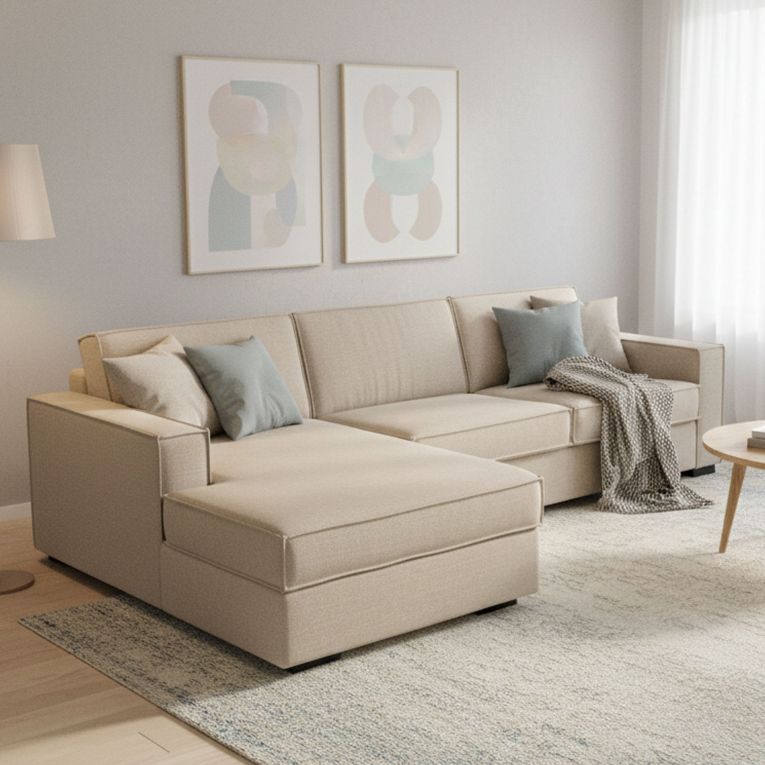 Divano letto sfoderabile beige 260x95cm - Albenga