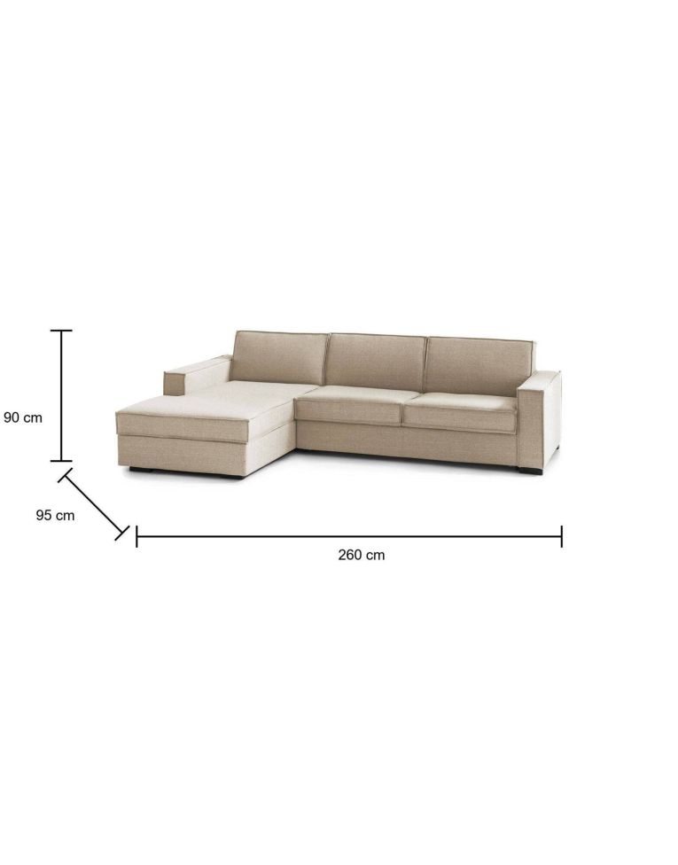 Divano letto sfoderabile beige 260x95cm - Albenga