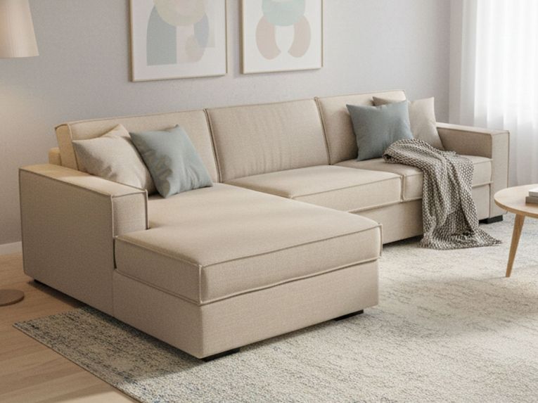 Divano letto sfoderabile beige 260x95cm - Albenga