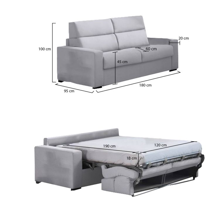 Divano letto sfoderabile grigio 180x95cm - None