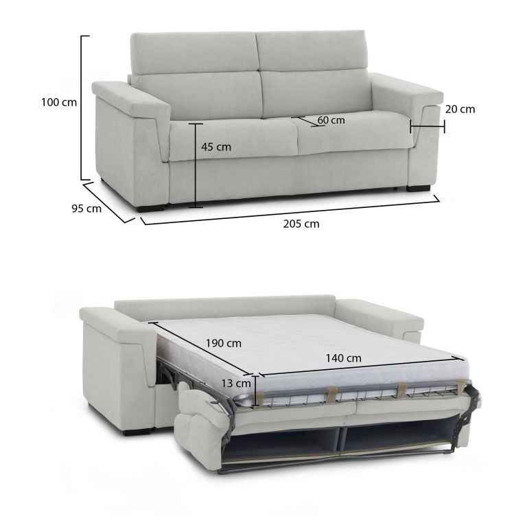 Divano letto sfoderabile grigio chiaro 205x95cm - Biscossi