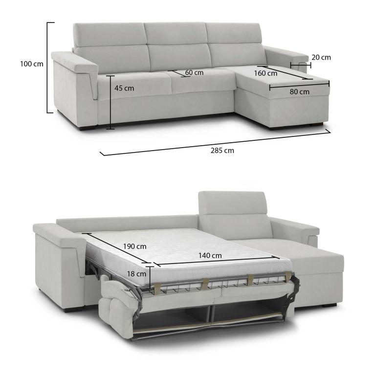 Divano letto sfoderabile grigio chiaro 285x160cm - Ganzaria