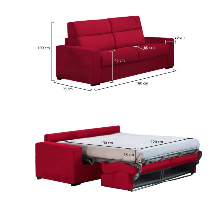 Divano letto sfoderabile rosso 180x95cm - None