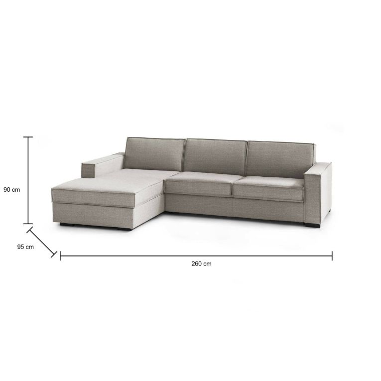 Divano letto sfoderabile tortora 260x95cm - Albenga