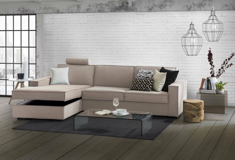 Divano letto sfoderabile tortora 260x95cm - Albenga