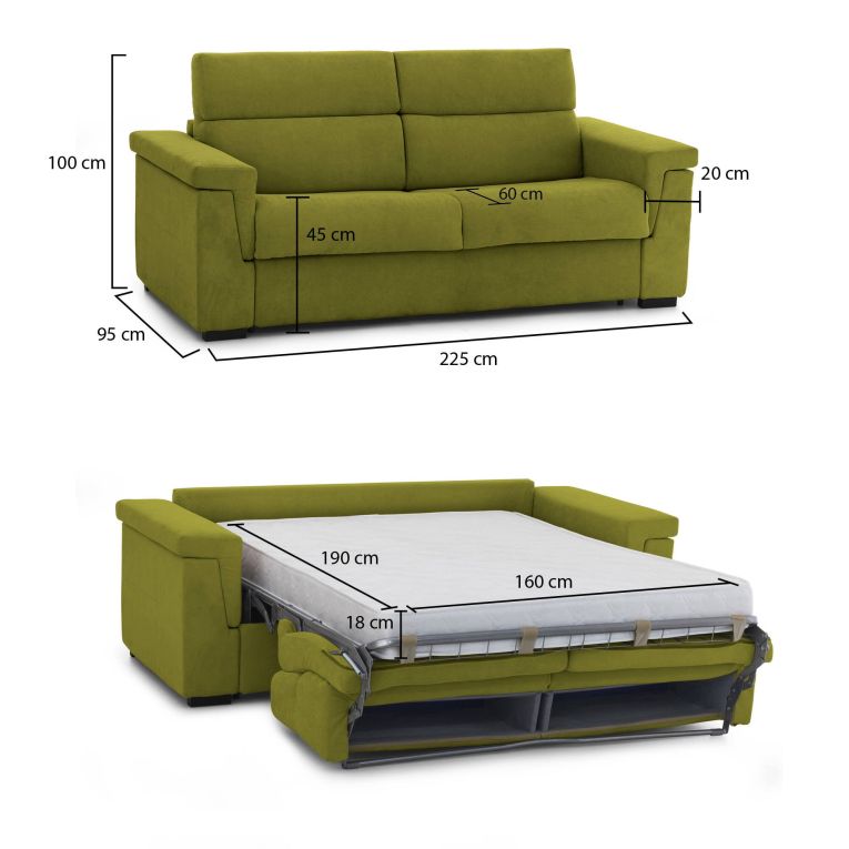 Divano letto sfoderabile verde 225x95cm - Benedetto