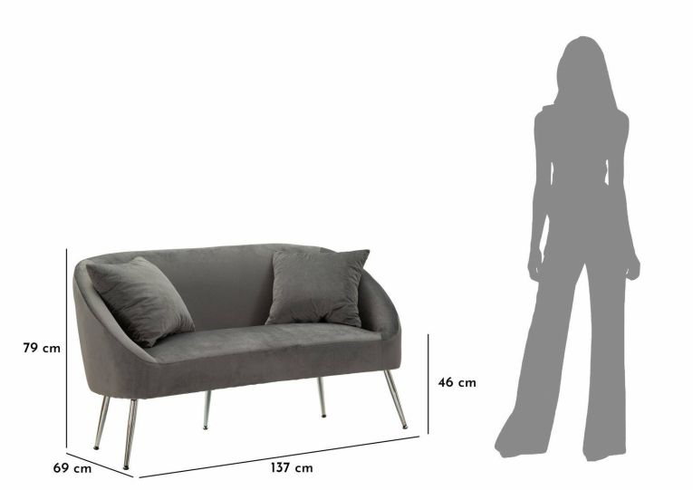 Divano moderno grigio e argento 137x69x79h cm - Pittari