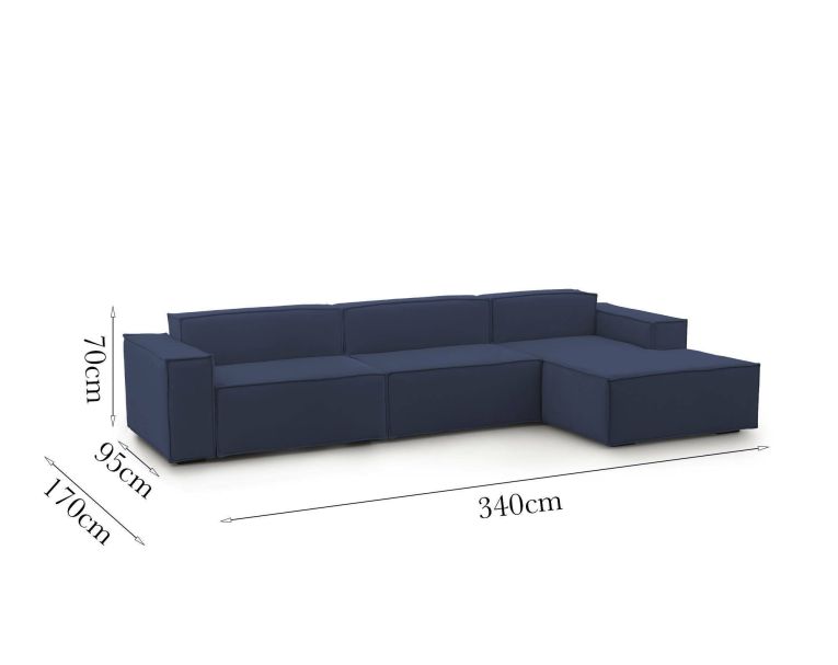Divano modulare blu 340x170x70h cm - Asvaldo