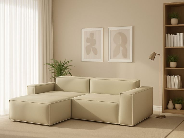 Divano sfoderabile beige 220x170x70h cm - Alhoa