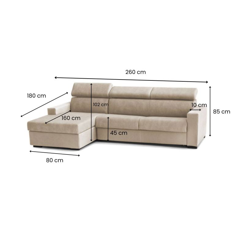 Divano sfoderabile beige 260x95x85h cm - Aryaly
