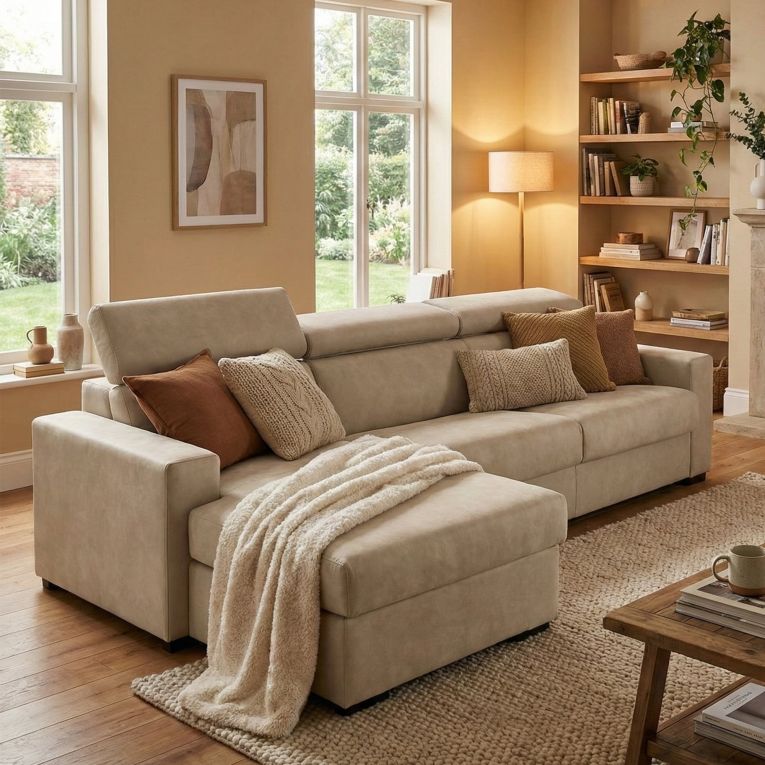 Divano sfoderabile beige 260x95x85h cm - Aryaly