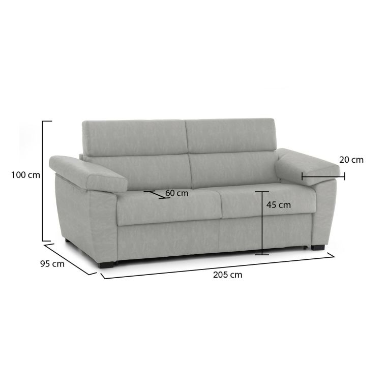 Divano sfoderabile grigio chiaro 205x95x100h cm - Gorreto