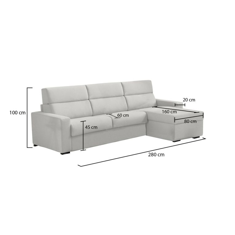 Divano sfoderabile grigio chiaro 280x160x100h cm - Vigonovo