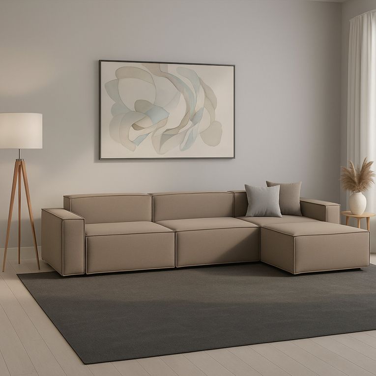Divano sfoderabile tortora 340x170x70h cm - Asvaldo