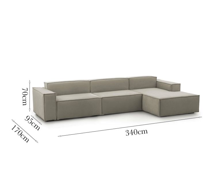 Divano sfoderabile tortora 340x170x70h cm - Asvaldo