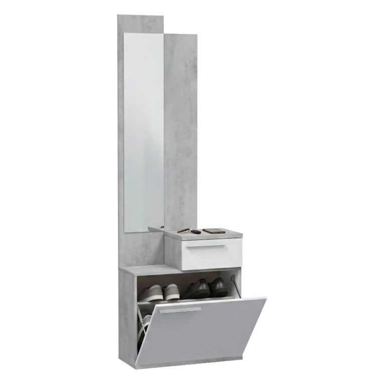 Entratina con scarpiera cemento e bianco lucido 61x185h cm - Azzurro