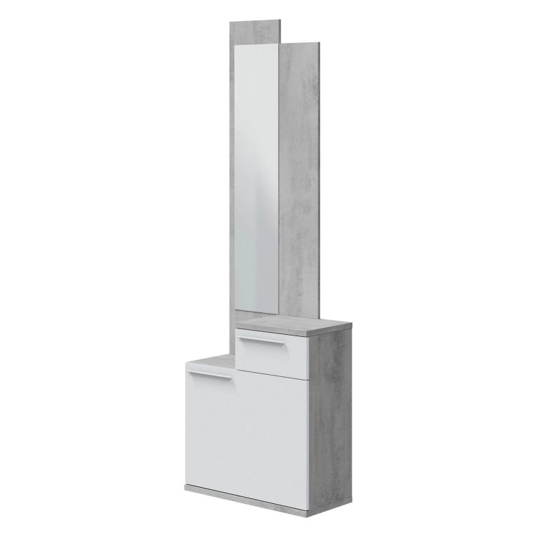 Entratina con scarpiera cemento e bianco lucido 61x185h cm - Azzurro