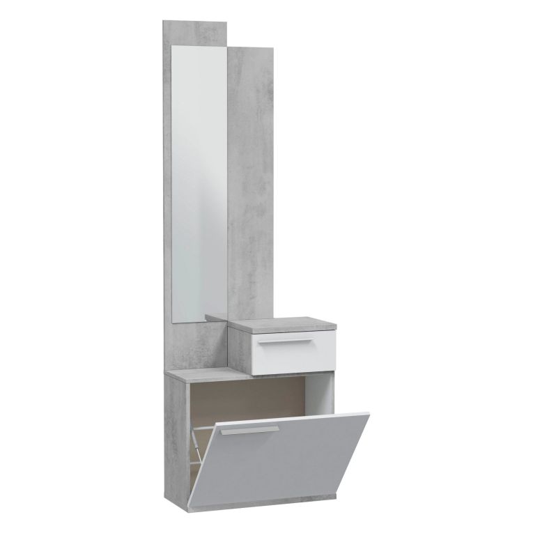 Entratina con scarpiera cemento e bianco lucido 61x185h cm - Azzurro