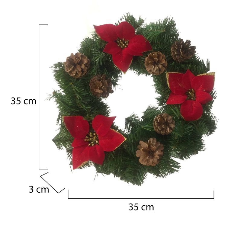 Ghirlanda da Natale Norbert, Verde e Rosso, 35x35 h3 cm
