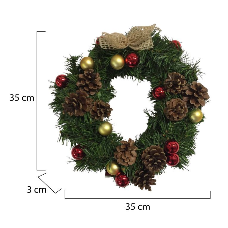 Ghirlanda da Natale Zogno, 35x35 h3 cm, Verde e Rosso