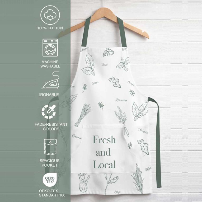 Grembiule Cucina Bianco Verde Lavabile in Lavatrice si 30° Colore Struttura Verde, - Palitoba