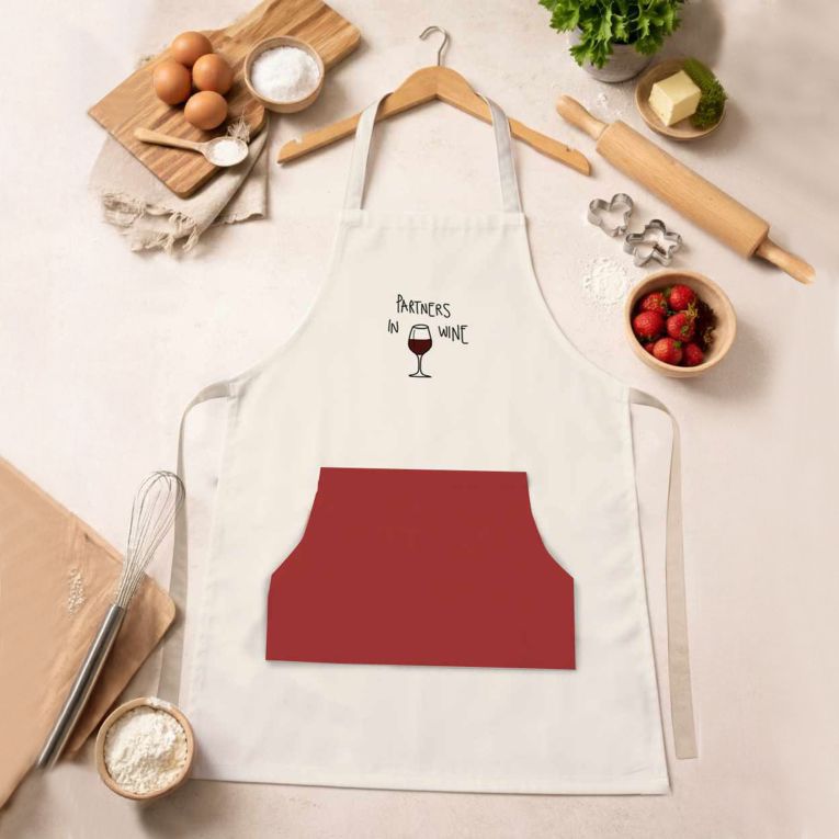 Grembiule Cucina Rosso Bianco Lavabile in Lavatrice si 30° Colore Struttura Bianco, - Palitoba