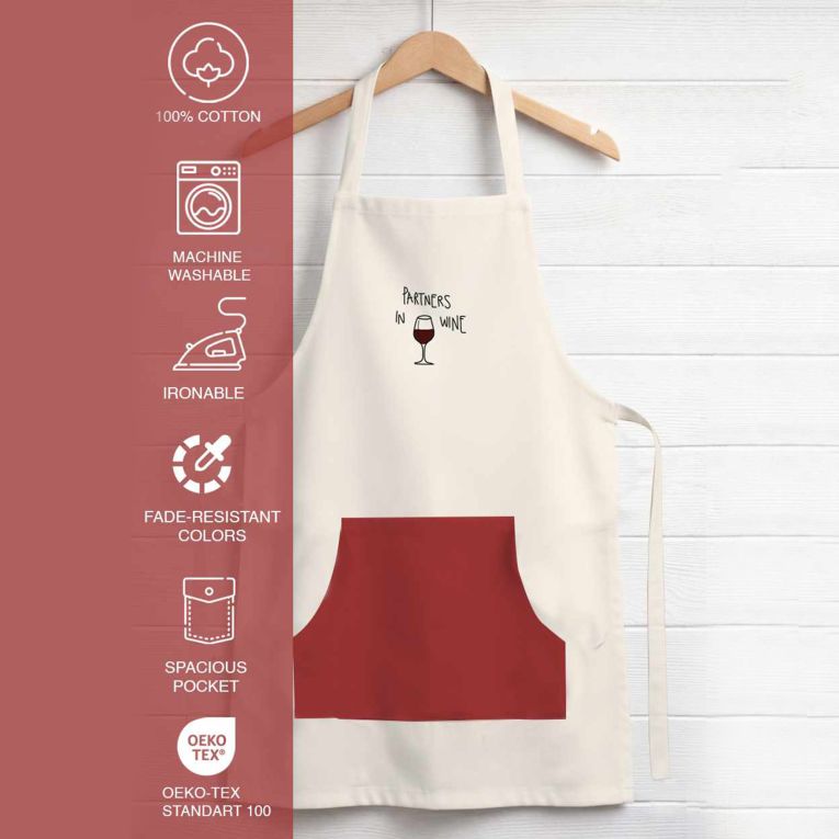 Grembiule Cucina Rosso Bianco Lavabile in Lavatrice si 30° Colore Struttura Bianco, - Palitoba