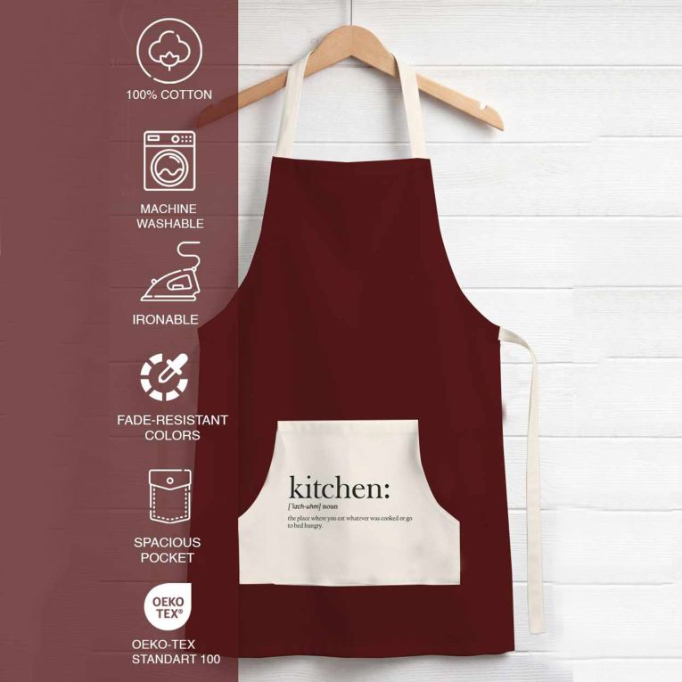 Grembiule Cucina Rosso Scuro Bianco Lavabile in Lavatrice si 30° Colore Struttura Bianco, Sfumatura Colore Struttura Scuro - Palitoba