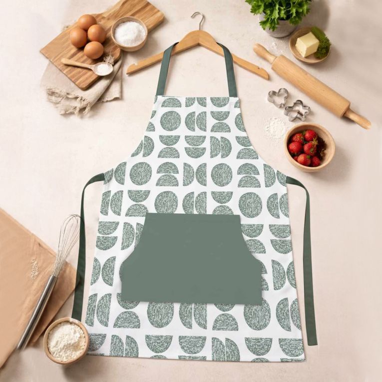 Grembiule Cucina Verde Bianco Lavabile in Lavatrice si 30° Colore Struttura Bianco, - Palitoba