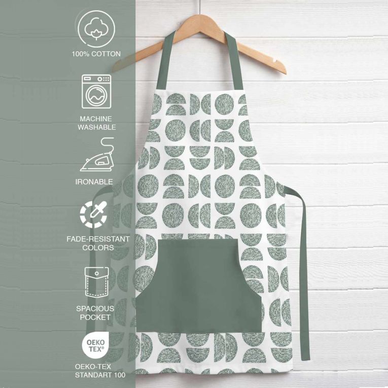Grembiule Cucina Verde Bianco Lavabile in Lavatrice si 30° Colore Struttura Bianco, - Palitoba