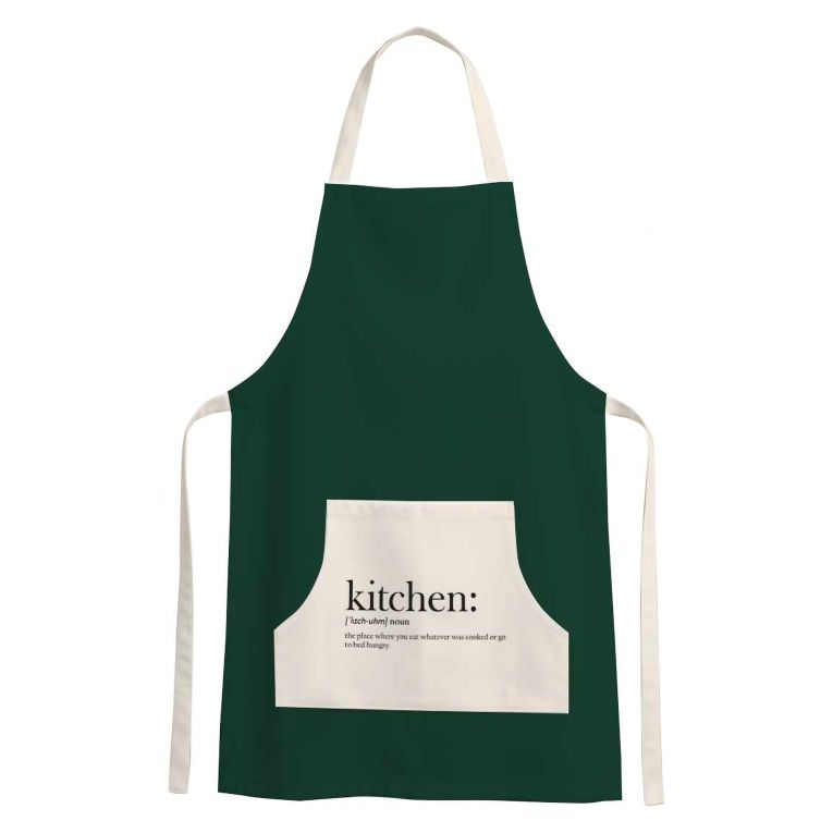 Grembiule Cucina Verde Scuro Bianco Lavabile in Lavatrice si 30° Colore Struttura Bianco, Sfumatura Colore Struttura Scuro - Palitoba