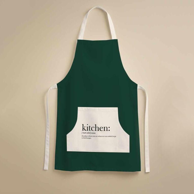 Grembiule Cucina Verde Scuro Bianco Lavabile in Lavatrice si 30° Colore Struttura Bianco, Sfumatura Colore Struttura Scuro - Palitoba