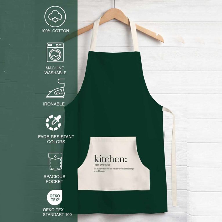 Grembiule Cucina Verde Scuro Bianco Lavabile in Lavatrice si 30° Colore Struttura Bianco, Sfumatura Colore Struttura Scuro - Palitoba