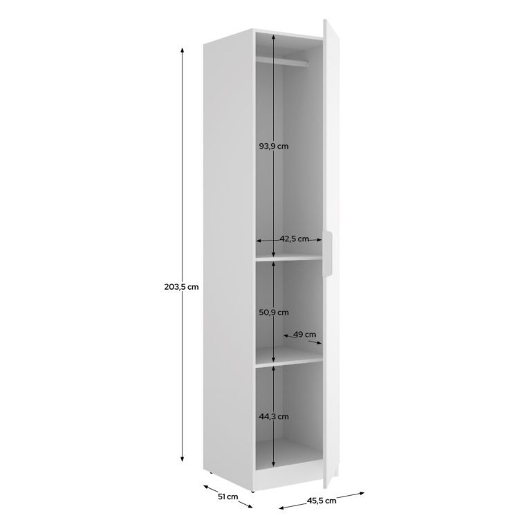 Guardaroba 1 Anta Bianco Appendiabiti Cassetti, 2 Ripiani - Calvert