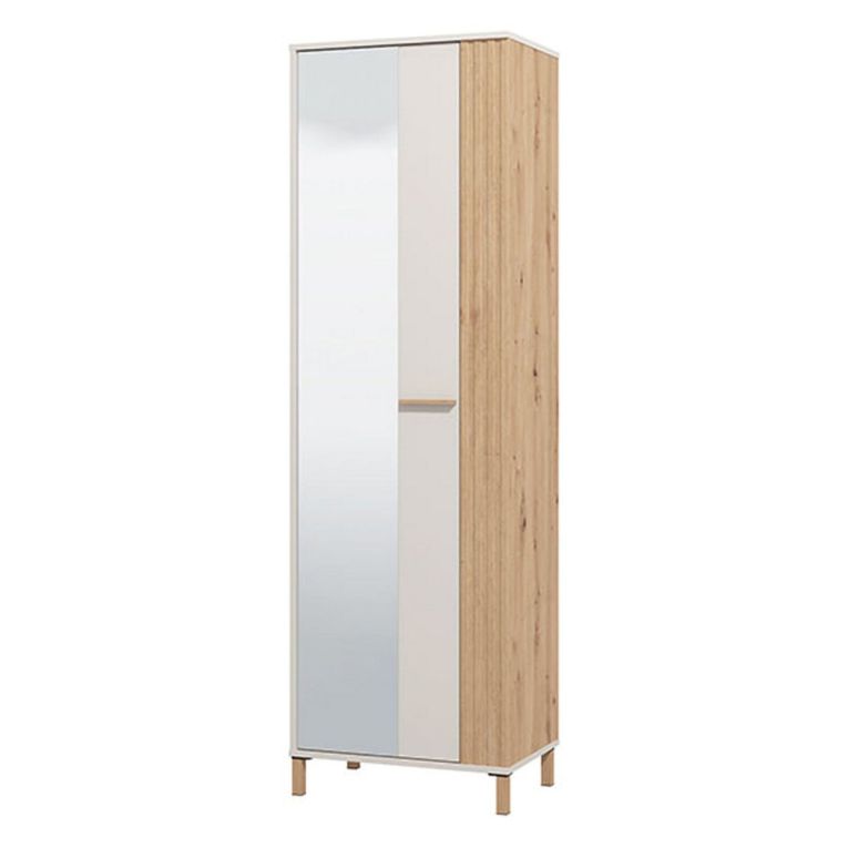 Guardaroba 1 Anta Bianco Crema Marrone Rovere Nodi Appendiabiti 4 Ripiani, 5 Vani - Pesco