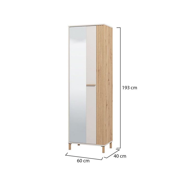 Guardaroba 1 Anta Bianco Crema Marrone Rovere Nodi Appendiabiti 4 Ripiani, 5 Vani - Pesco