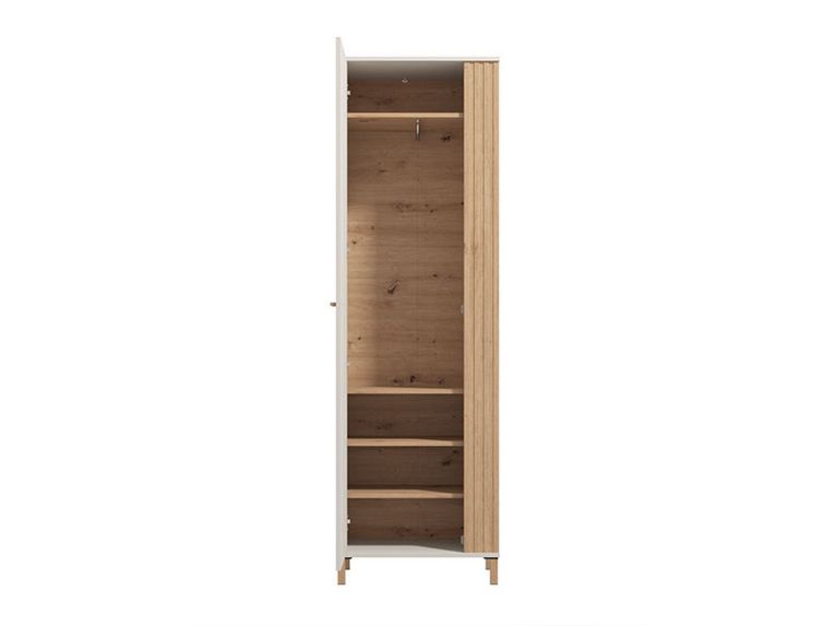Guardaroba 1 Anta Bianco Crema Marrone Rovere Nodi Appendiabiti 4 Ripiani, 5 Vani - Pesco