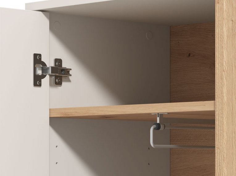 Guardaroba 1 Anta Bianco Crema Marrone Rovere Nodi Appendiabiti 4 Ripiani, 5 Vani - Pesco