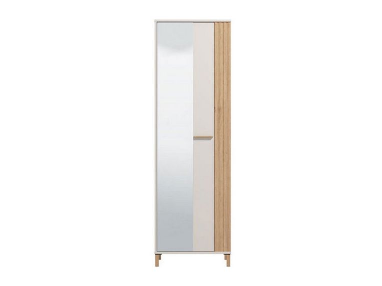 Guardaroba 1 Anta Bianco Crema Marrone Rovere Nodi Appendiabiti 4 Ripiani, 5 Vani - Pesco