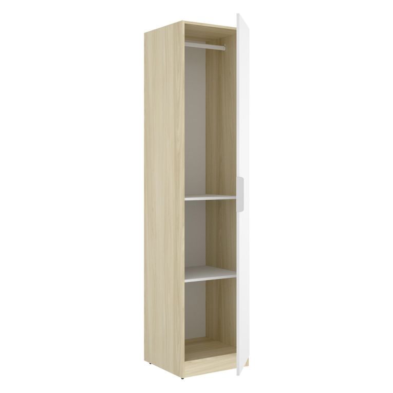 Guardaroba 1 Anta Bianco Marrone Rovere Appendiabiti Cassetti, 2 Ripiani - Calvert