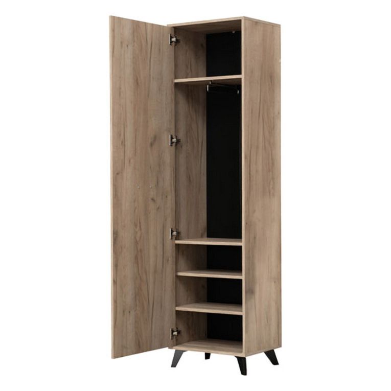 Guardaroba 1 Anta Marrone Rovere Grigio Nero Appendiabiti 4 Ripiani, 5 Vani - Palmoli