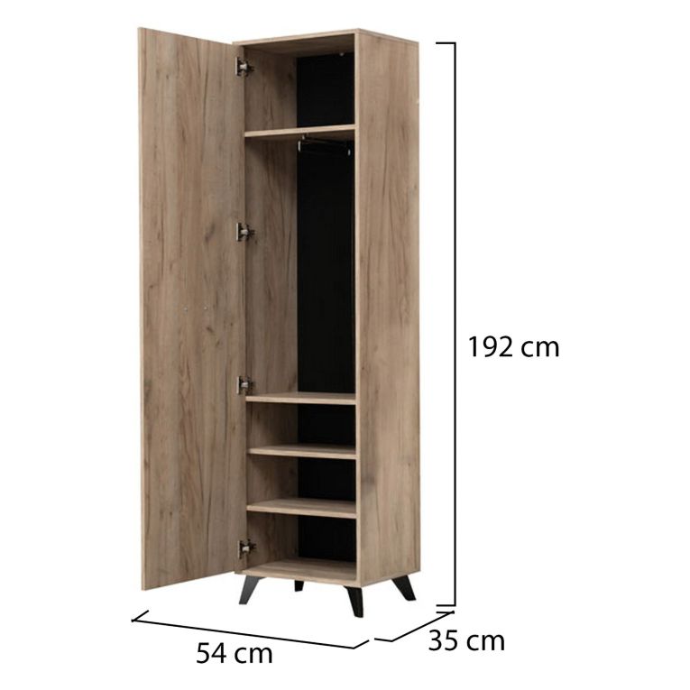 Guardaroba 1 Anta Marrone Rovere Grigio Nero Appendiabiti 4 Ripiani, 5 Vani - Palmoli